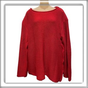 Willow Women’s Red Knit Boat Neck Long Sleeve Tunic Sweater Size Large